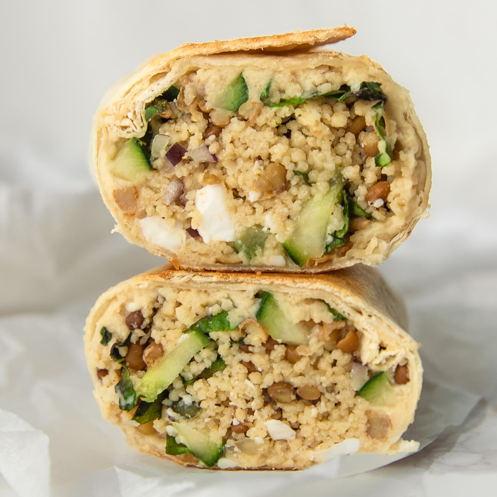 Couscous Feta Lentil Wrap